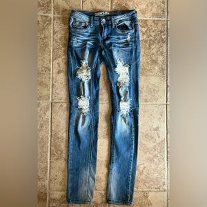 Size 3 junior MACHINE Pour Neuf Mode stretch denim 27x32 Distressed Skinny Jeans